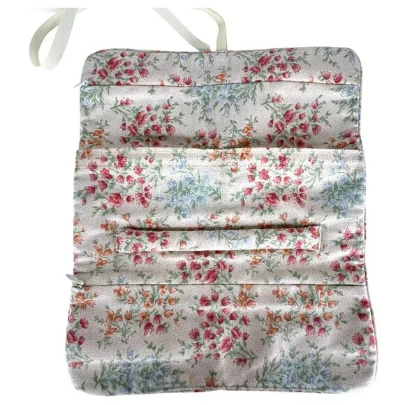 New Longaberger Vintage Blossom Floral Fabric Jewelry Roll Fabric Organizer Bag - Picture 4 of 7